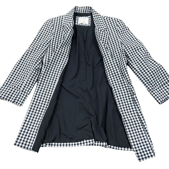 Bershka Black & White Gingham Open Front Blazer Jacket, 3/4 Sleeve Size Medium - Picture 4 of 12